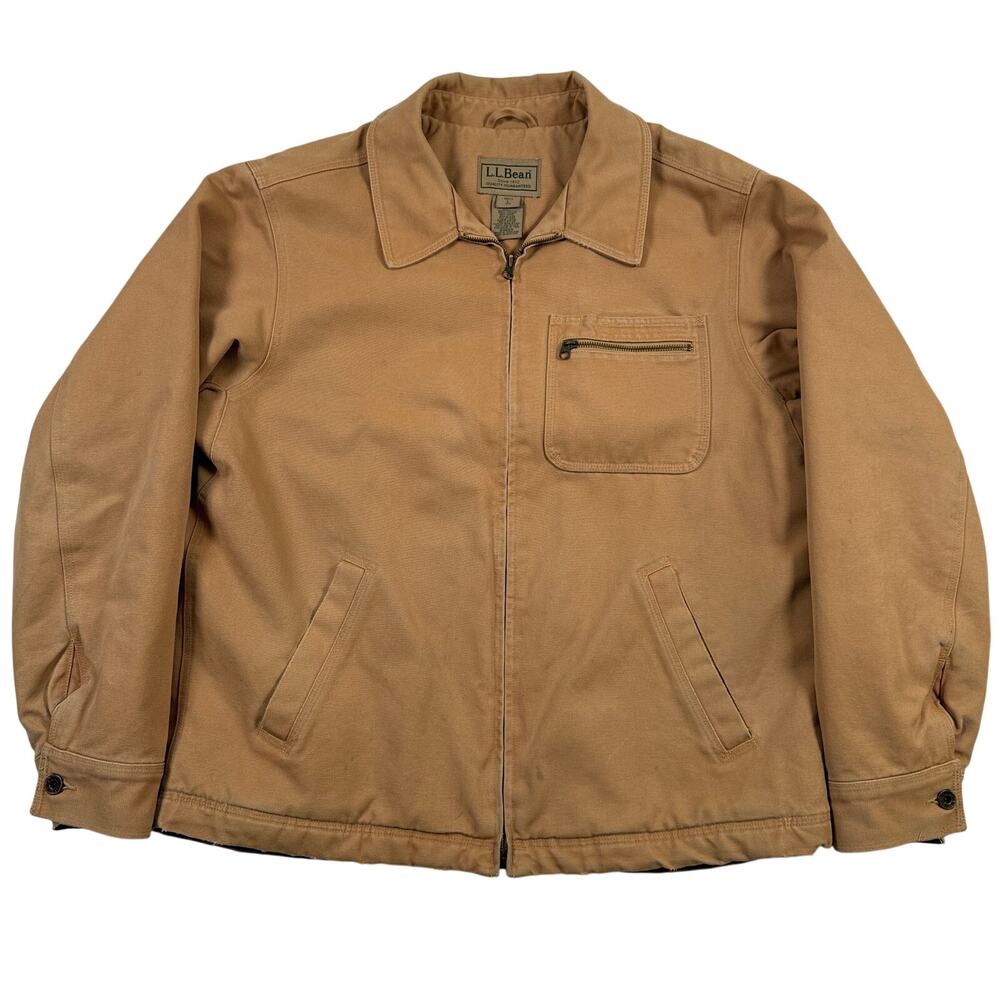 Vtg LL Bean Mens Large Wool Lined Detroit Jacket Tan Duck Canvas Workwear
